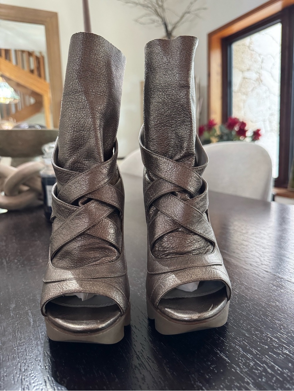 Camilla Skovgaard Metallic Leather/Suede Open Toe Booties - Picture 17 of 17